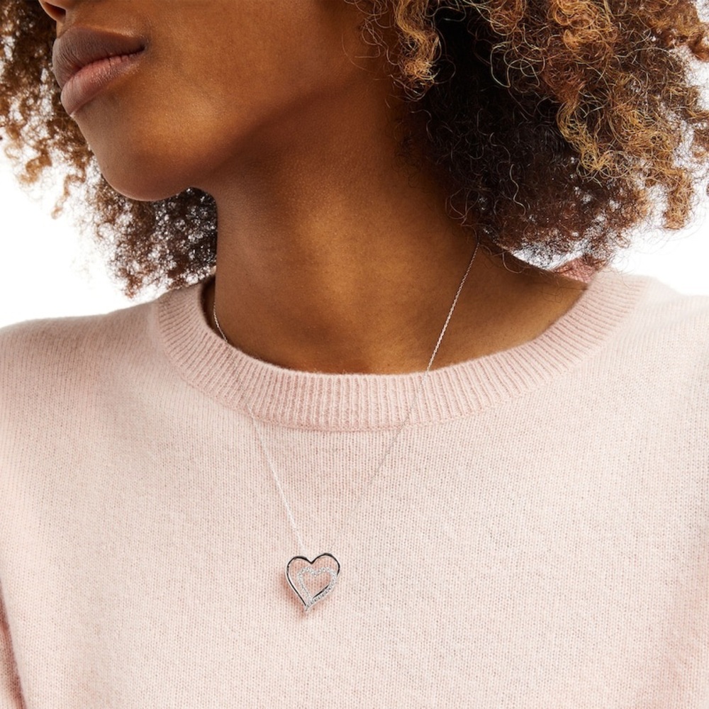 ZALES Diamond Slanted Double Heart Pendant in Sterling Silver